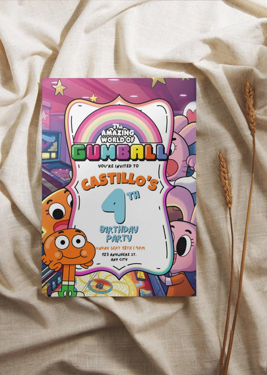 Editable Gumball Birthday Invitation, Gumball Birthday Template, Amazing World of Gumball, Gumball, Kids Party, Canva, Digital Download