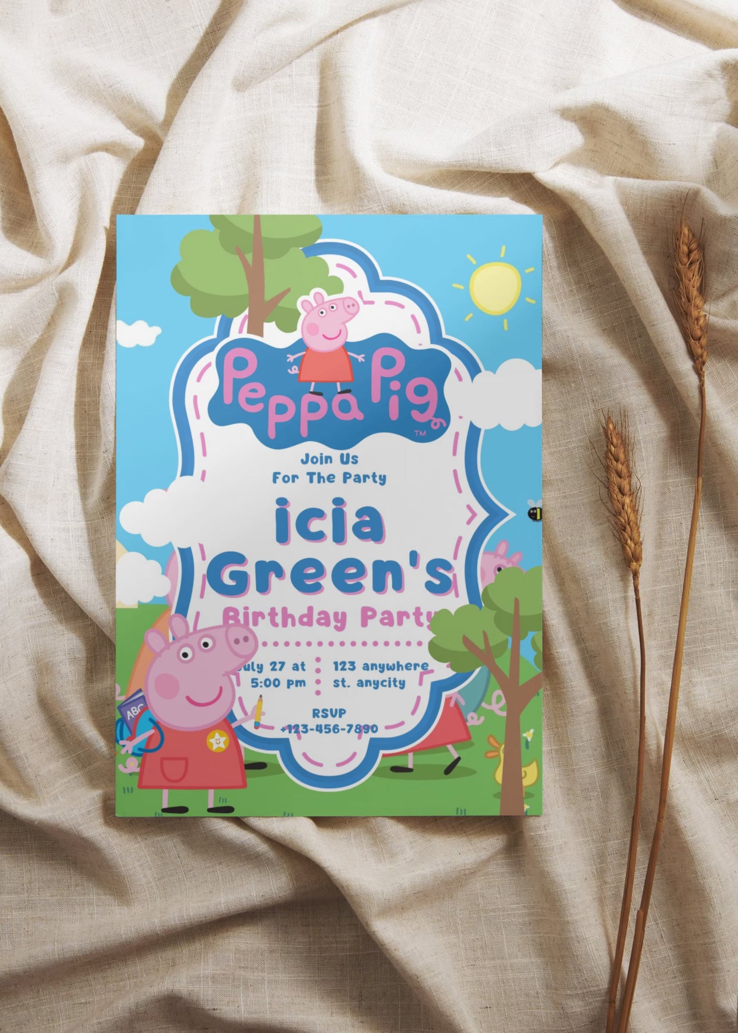 Peppa Pig Birthday Invitation, Editable Birthday Invitation, Peppa Pig, Boy Girl Invite, Kids Birthday Evite, Canva Template #001