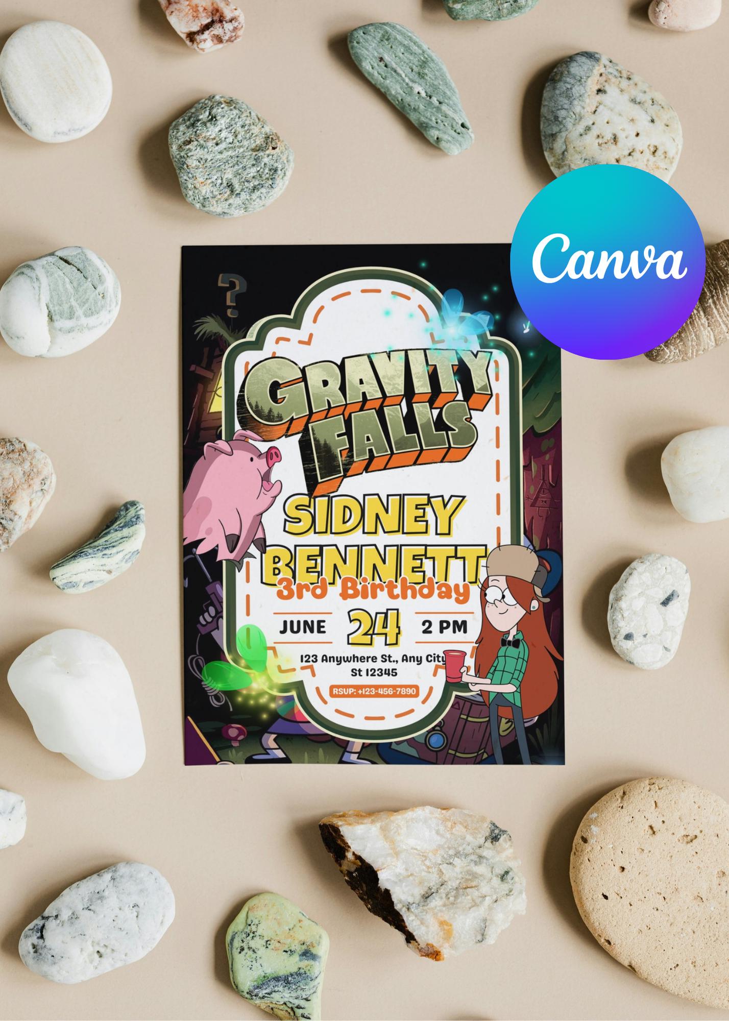 Gravity Falls Birthday Invitation, Gravity Invite, Gravity Party Invitation, Gravity Falls Birthday Invite, Digital Download canva editable