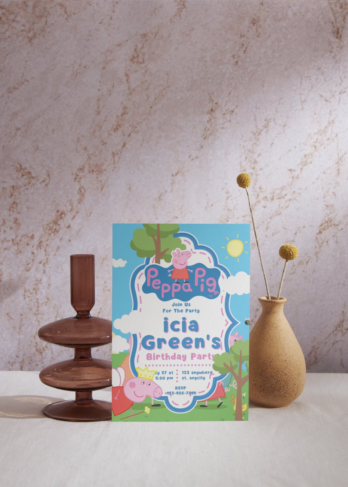 Peppa Pig Birthday Invitation, Editable Birthday Invitation, Peppa Pig, Boy Girl Invite, Kids Birthday Evite, Canva Template #001