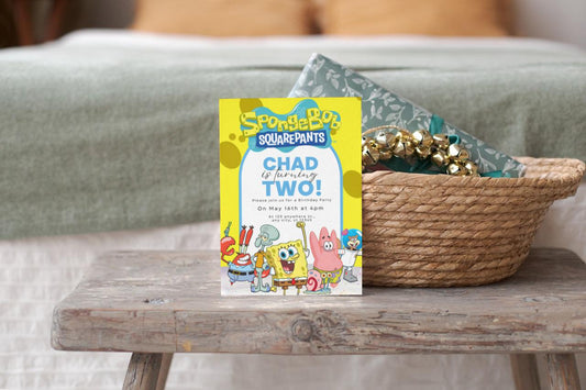 Editable Spongebob Birthday Invitation Template | Printable Sponge bob invite | Party Invitations | Digital Kids Invite | Spongebob Invite