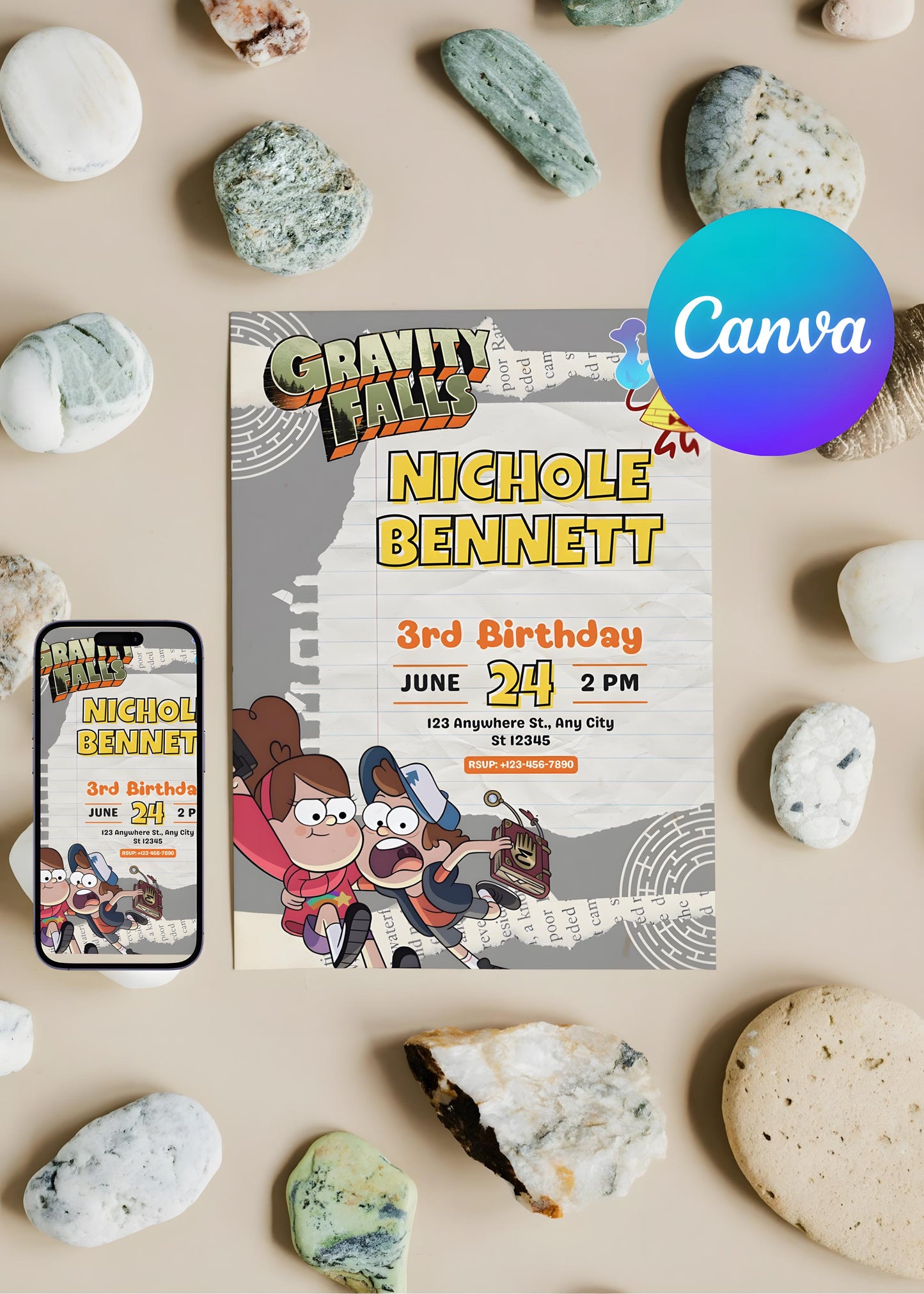 Gravity Falls Birthday Invitation, Gravity Invite, Gravity Falls Invitation, Gravity Falls Birthday Invite, Digital Download Canva Editable