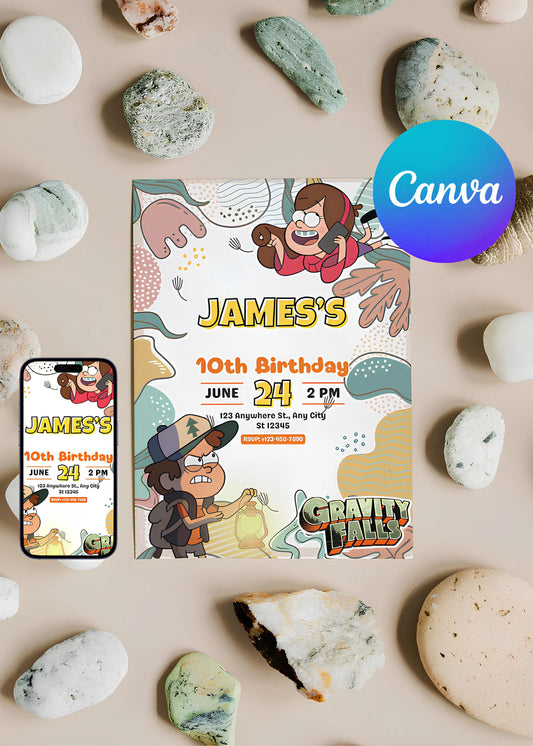 Gravity Falls Bday Invitation, Gravity Falls Birthday Invitation Template, Party Invitation, Gravity Falls Birthday, Digital Download